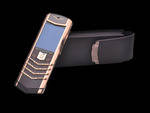 Vertu Signature Rose Gold Brown Leather Cell Phone